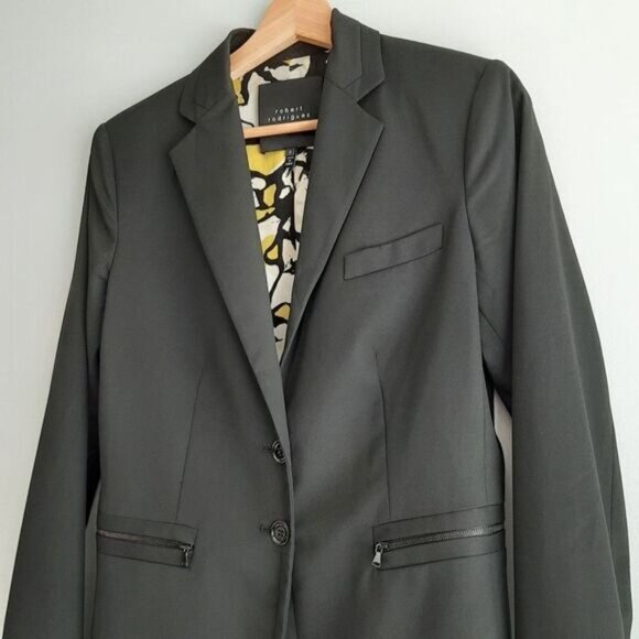 ROBERT RODRIGUEZ / Blazer Jacket Black Button Down Silk Floral Lining Sz 6 - Picture 4 of 16